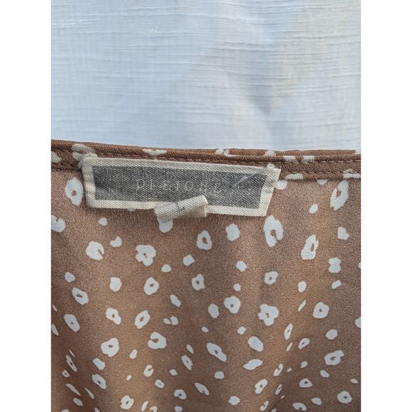 Pleione Women's Front Twist Tunic Blouse Sz Large Brown Polka Dot Balloon Sleeve - Picture 5 of 8